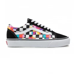 Vans Unisex Old Skool Plimsolls Checkerboard Shoes - Black / Floral