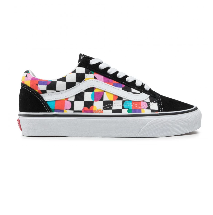 Vans Unisex Old Skool Plimsolls Checkerboard Shoes - Black / Floral