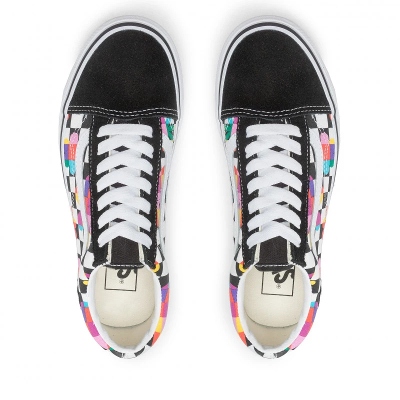 Vans Unisex Old Skool Plimsolls Checkerboard Shoes - Black / Floral