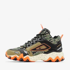 Fila Men's Oakmont TR Mid Camo Shoes - Military Olive / Black / Red Orange