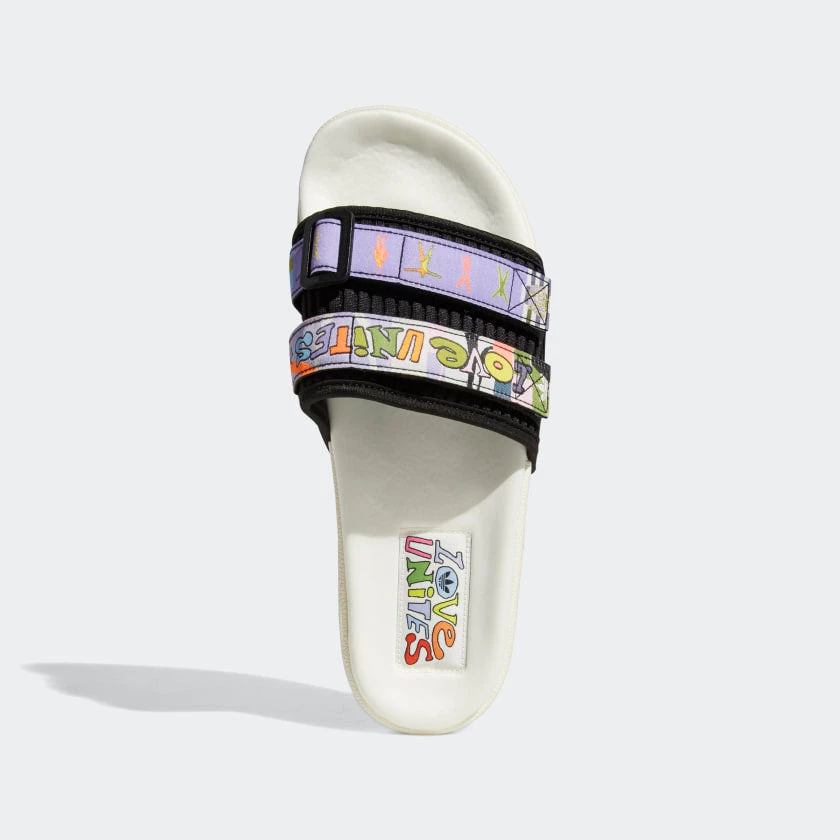 Women's Adidas Adilette 2.0 Pride Slides - Off White / Core Black / Light Purple