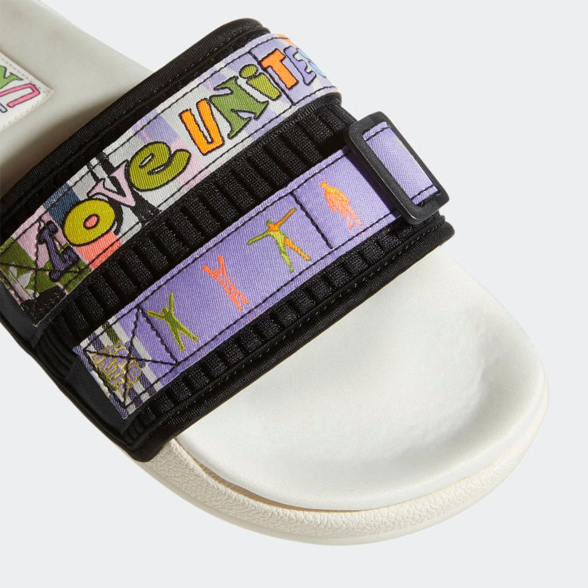 Women's Adidas Adilette 2.0 Pride Slides - Off White / Core Black / Light Purple