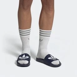 Men's Adidas Adilette Lite Slides - Collegiate Navy / Cloud White