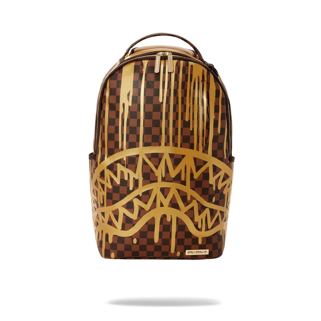 SPRAY GROUND Sprayground Paris Paint DLXV Checkerboard Backpack - Brown / Gold
