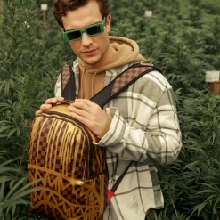 SPRAY GROUND Sprayground Paris Paint DLXV Checkerboard Backpack - Brown / Gold