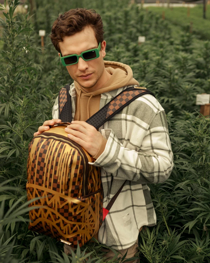 SPRAY GROUND Sprayground Paris Paint DLXV Checkerboard Backpack - Brown / Gold