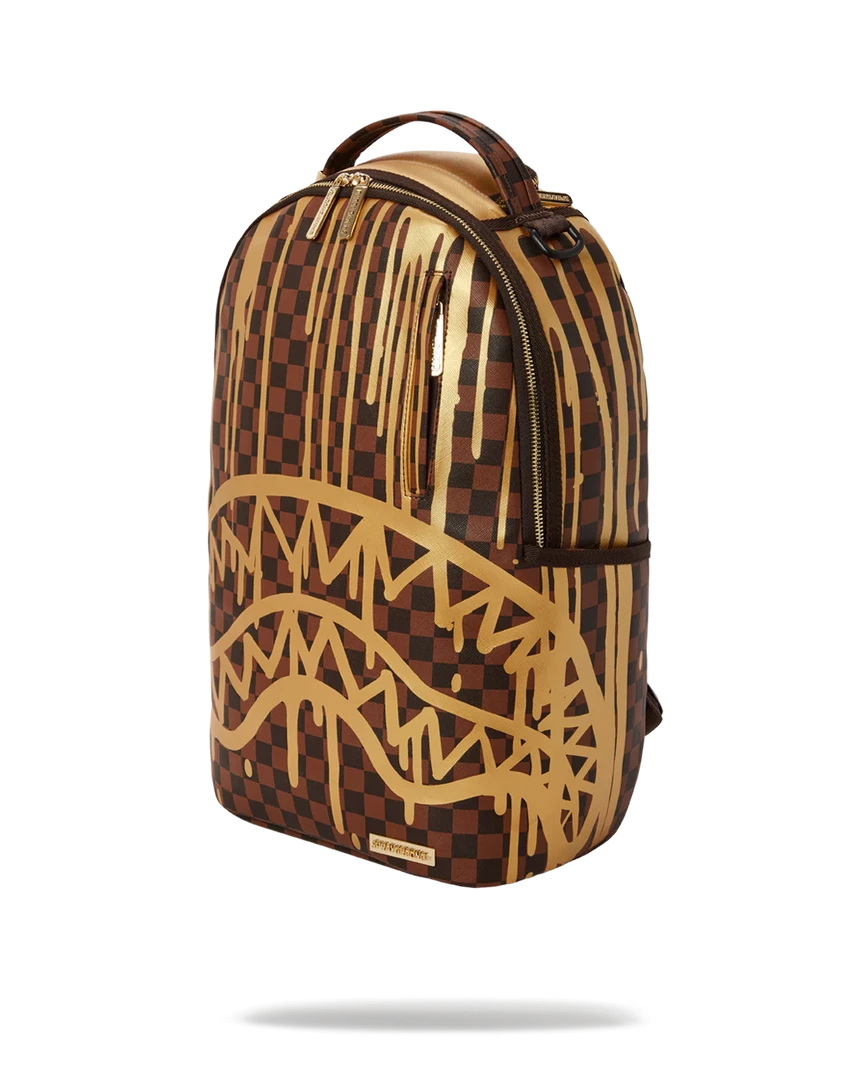 SPRAY GROUND Sprayground Paris Paint DLXV Checkerboard Backpack - Brown / Gold