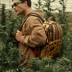 SPRAY GROUND Sprayground Paris Paint DLXV Checkerboard Backpack - Brown / Gold