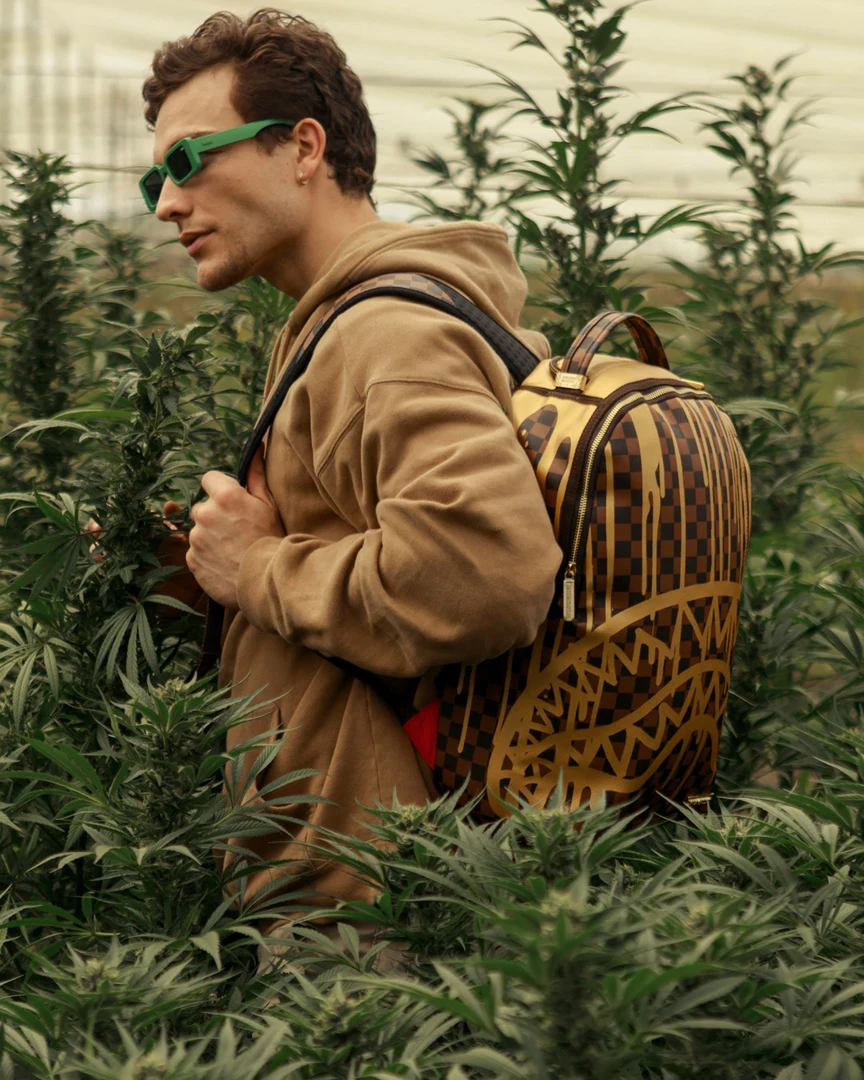 SPRAY GROUND Sprayground Paris Paint DLXV Checkerboard Backpack - Brown / Gold