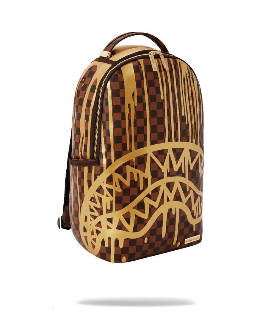 SPRAY GROUND Sprayground Paris Paint DLXV Checkerboard Backpack - Brown / Gold