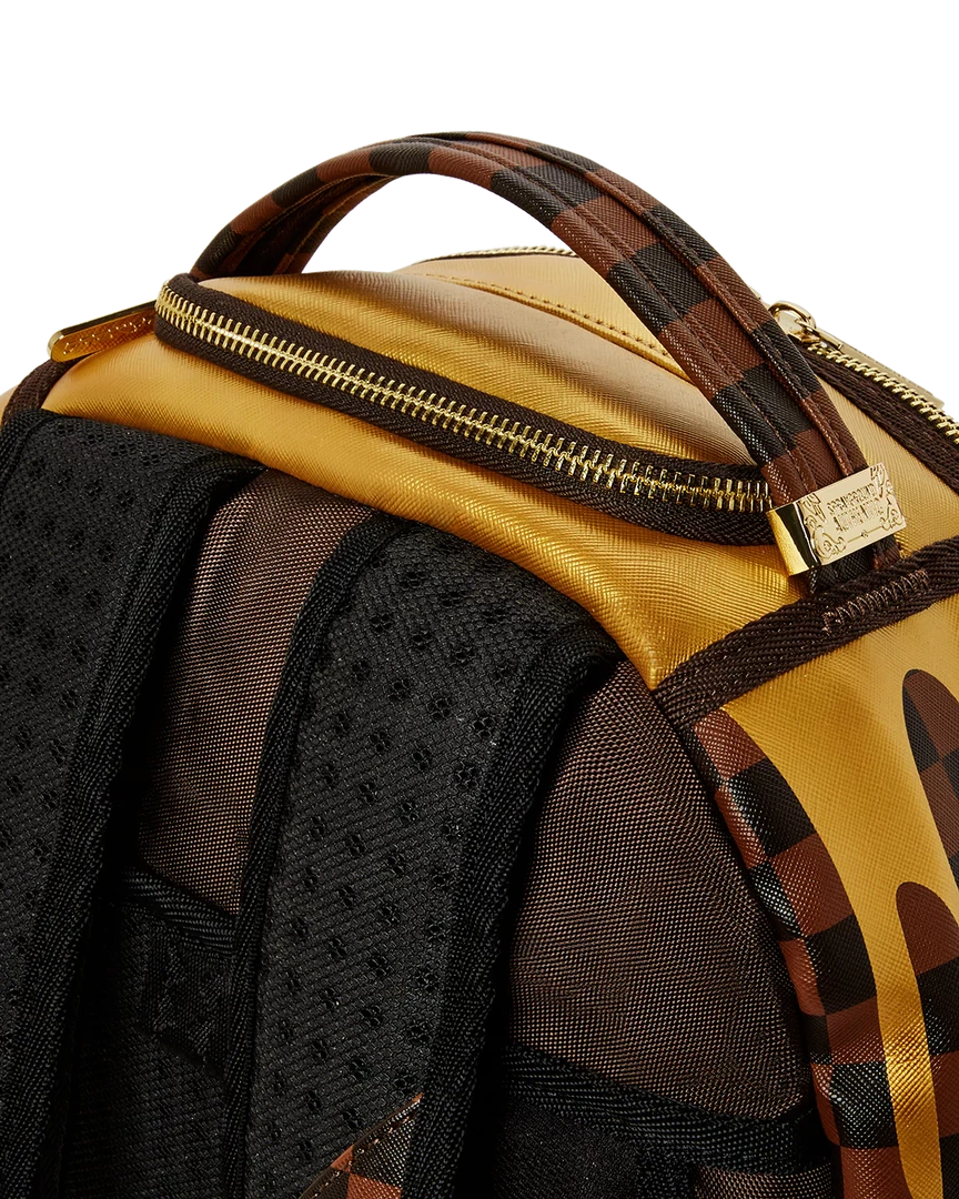 SPRAY GROUND Sprayground Paris Paint DLXV Checkerboard Backpack - Brown / Gold