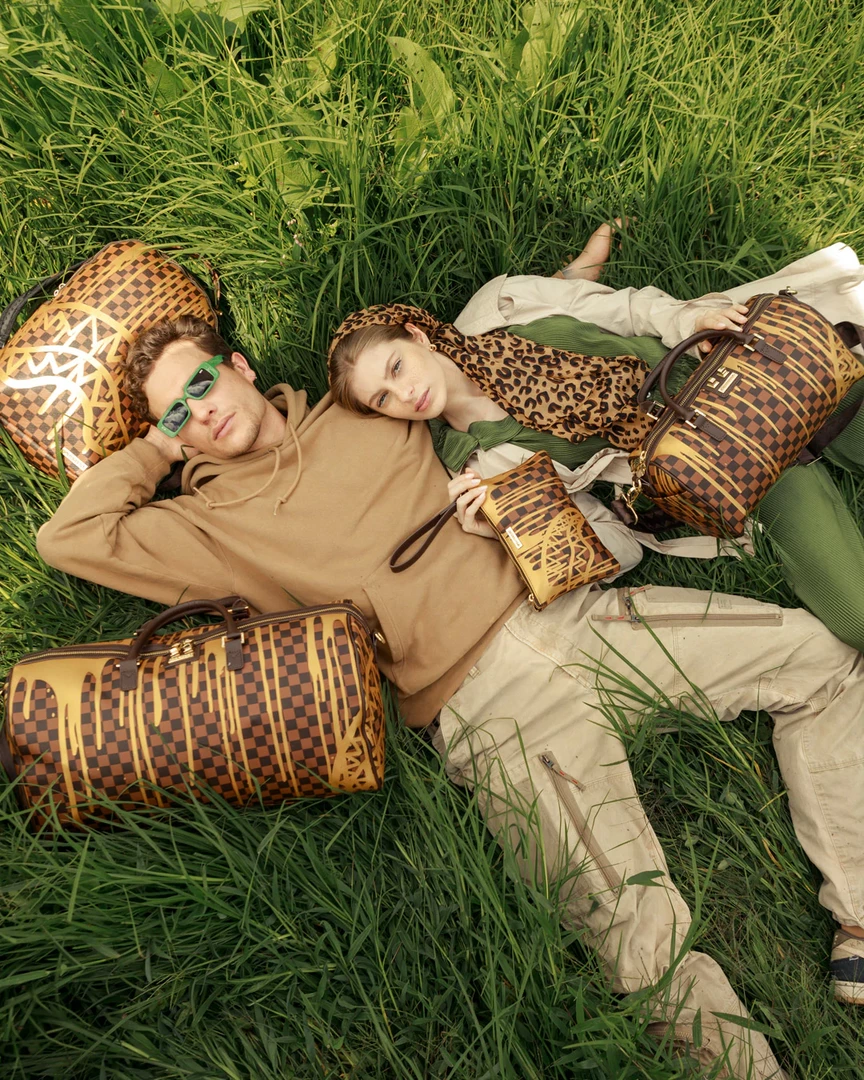 SPRAY GROUND Sprayground Paris Paint DLXV Checkerboard Backpack - Brown / Gold