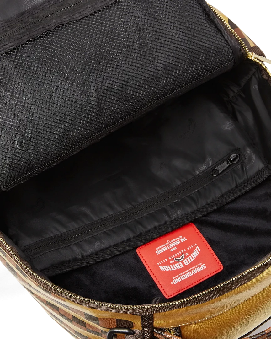 SPRAY GROUND Sprayground Paris Paint DLXV Checkerboard Backpack - Brown / Gold