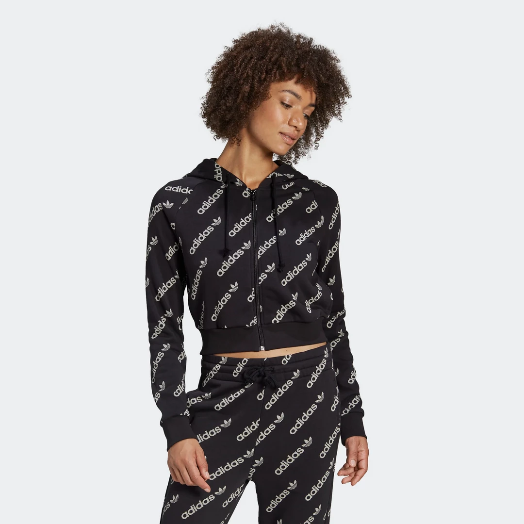 Adidas Women's Cropped Monogram Track Jacket - Black / White