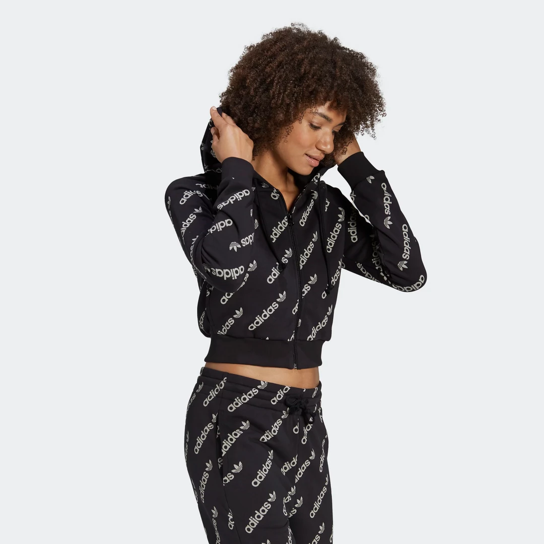 Adidas Women's Cropped Monogram Track Jacket - Black / White