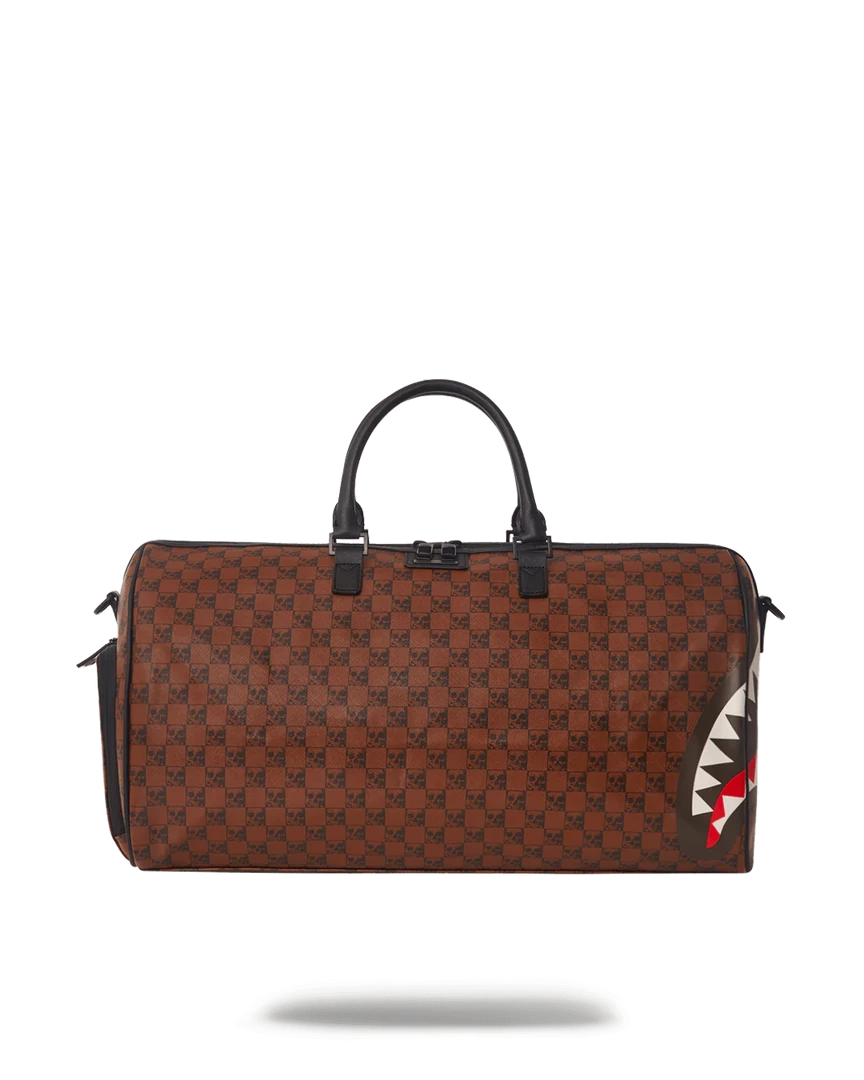 SPRAY GROUND Sprayground Sharks And Skulls Duffel Bag - Brown Check / Red