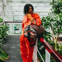 SPRAY GROUND Sprayground Sharks And Skulls Duffel Bag - Brown Check / Red