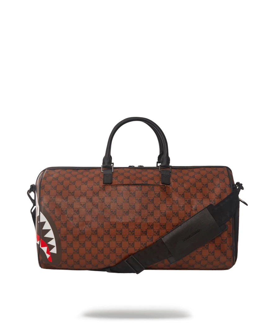 SPRAY GROUND Sprayground Sharks And Skulls Duffel Bag - Brown Check / Red