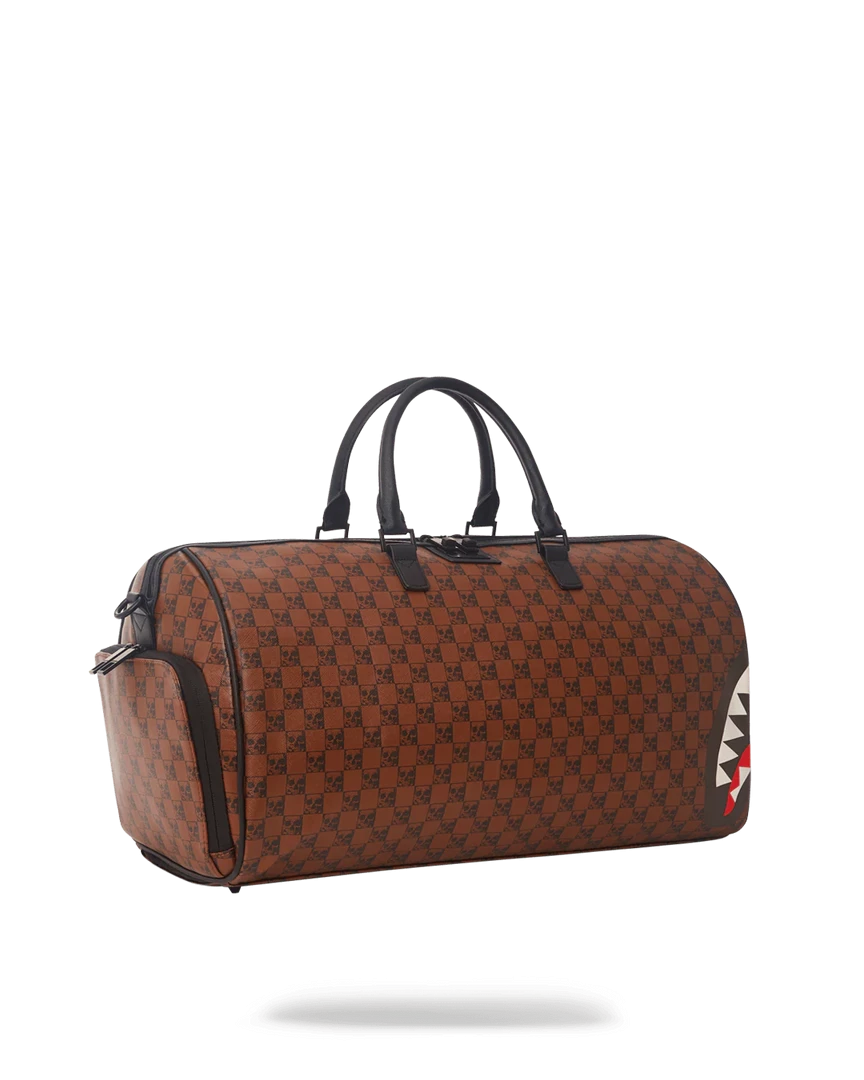 SPRAY GROUND Sprayground Sharks And Skulls Duffel Bag - Brown Check / Red