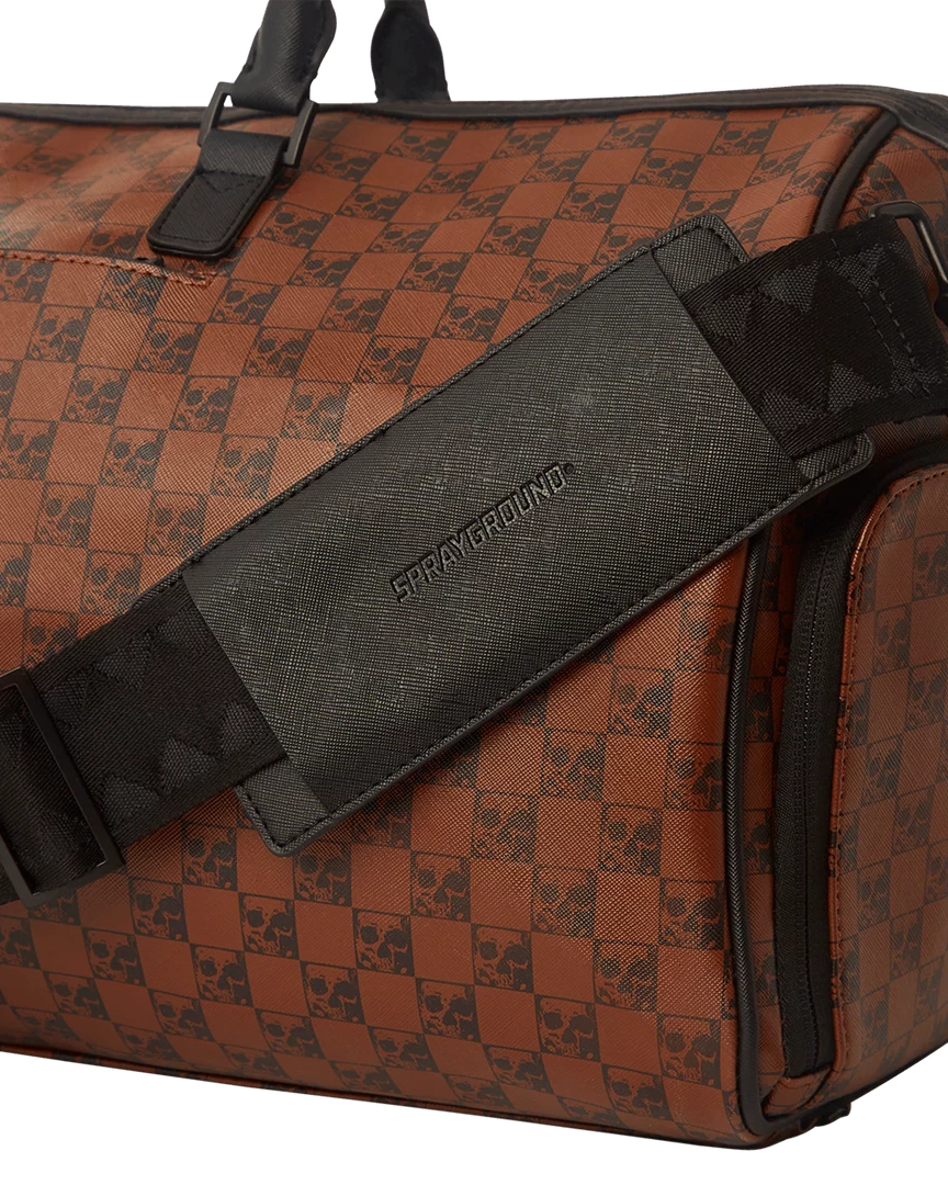 SPRAY GROUND Sprayground Sharks And Skulls Duffel Bag - Brown Check / Red