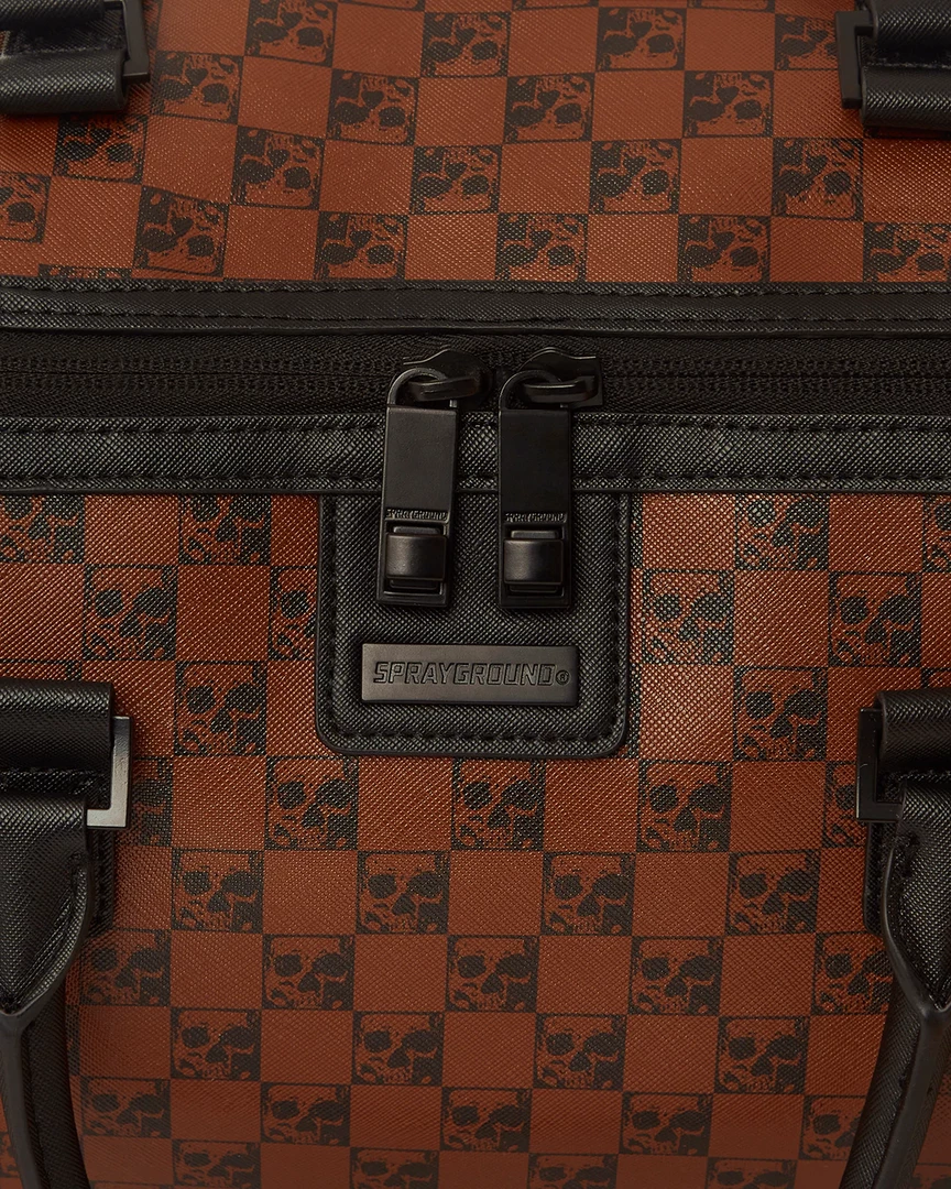 SPRAY GROUND Sprayground Sharks And Skulls Duffel Bag - Brown Check / Red