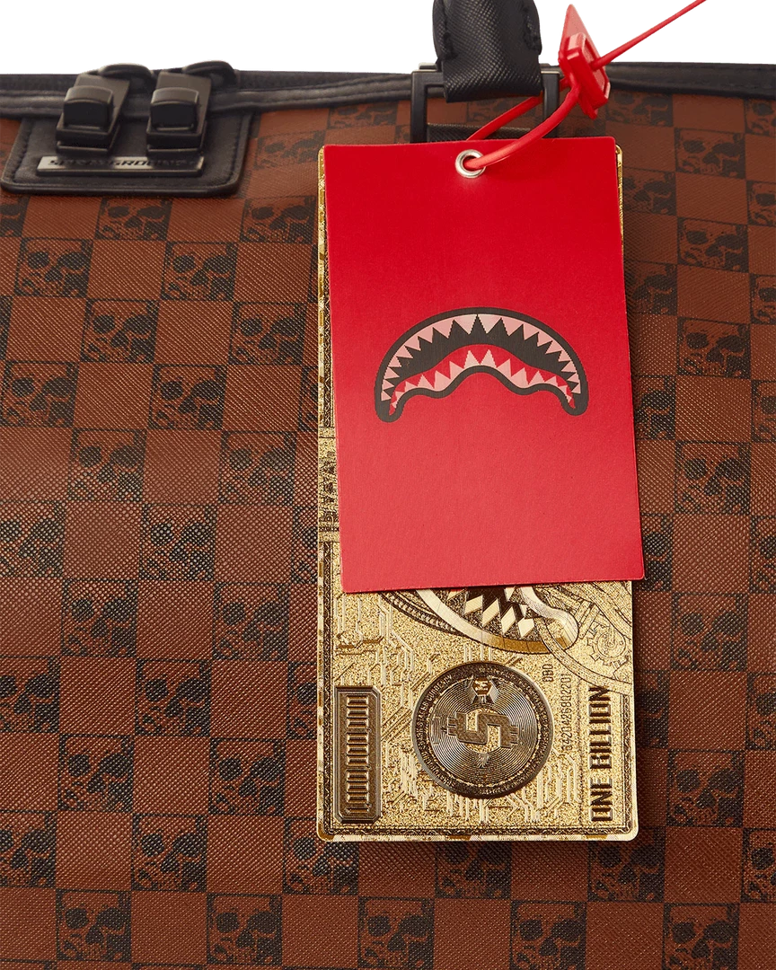 SPRAY GROUND Sprayground Sharks And Skulls Duffel Bag - Brown Check / Red