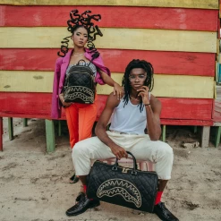 SPRAY GROUND Sprayground Noir Quilt Gold Chain Shark Duffle Bag - Black / Gold