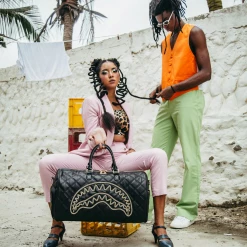 SPRAY GROUND Sprayground Noir Quilt Gold Chain Shark Duffle Bag - Black / Gold