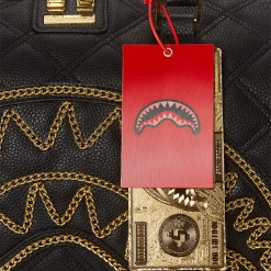 SPRAY GROUND Sprayground Noir Quilt Gold Chain Shark Duffle Bag - Black / Gold