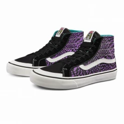 Vans Unisex Sk8 Hi Decon Warped Checkerboard Shoes - Black / Purple / White