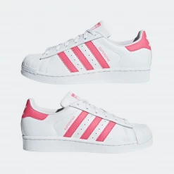 Men's Adidas Kid's Superstar Shoes - Cloud White / Real Pink