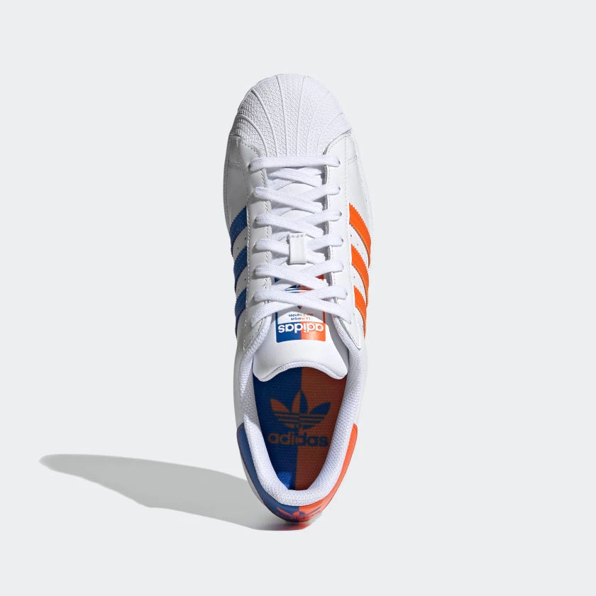 Adidas Men's Superstar Lakers Knicks Split Shoes - White / Blue / Orange
