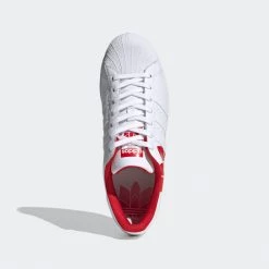 Adidas Men's Superstar Trefoil Shoes - Cloud White / Scarlet