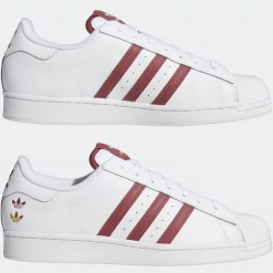 Adidas Men's Superstar Shoes - Cloud White / Quiet Crimson / Gold Foil