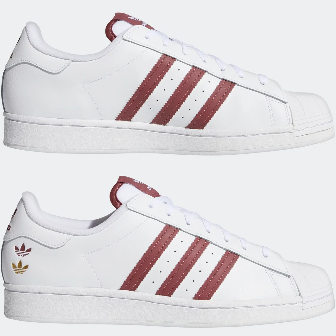 Adidas Men's Superstar Shoes - Cloud White / Quiet Crimson / Gold Foil