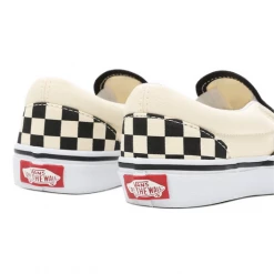 Vans Kid's Checkerboard Classis Slip On Shoes - Black / White