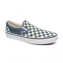 Vans Unisex Checkerboard Classic Slip On Shoes - Blue Mirage / True White