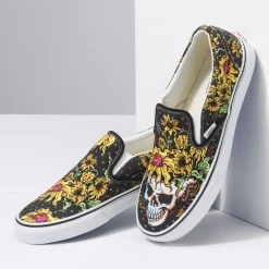 Vans Unisex Classic Slip On Beauty Skull Shoes - Black / Yellow
