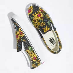 Vans Unisex Classic Slip On Beauty Skull Shoes - Black / Yellow