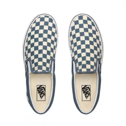 Vans Unisex Checkerboard Classic Slip On Shoes - Blue Mirage / True White