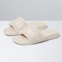 Vans Unisex Sherpa La Costa Slide-on Slides - Oatmeal Beige Shoes