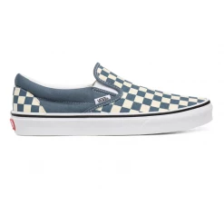 Vans Unisex Checkerboard Classic Slip On Shoes - Blue Mirage / True White
