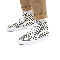 Vans Unisex Checkerboard Sk8 Hi Tapered Shoes - Black / White