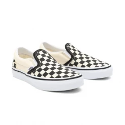 Vans Kid's Checkerboard Classis Slip On Shoes - Black / White Kids'