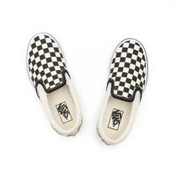 Vans Kid's Checkerboard Classis Slip On Shoes - Black / White