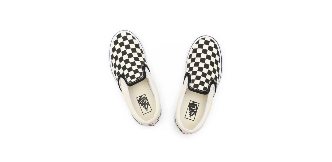Vans Kid's Checkerboard Classis Slip On Shoes - Black / White