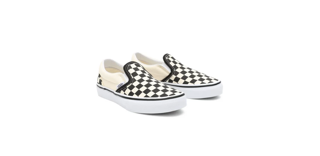 Vans Kid's Checkerboard Classis Slip On Shoes - Black / White