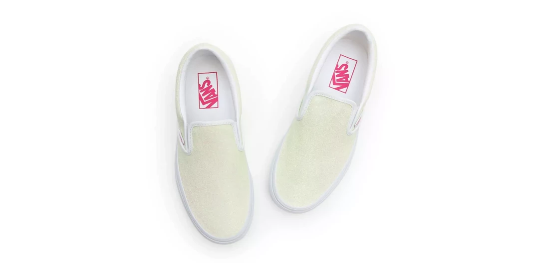 Vans Unisex UV Glitter Classic Slip On Shoes - Pink / True White