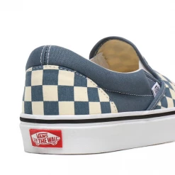Vans Unisex Checkerboard Classic Slip On Shoes - Blue Mirage / True White