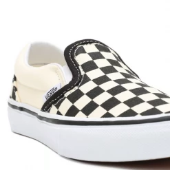 Vans Kid's Checkerboard Classis Slip On Shoes - Black / White